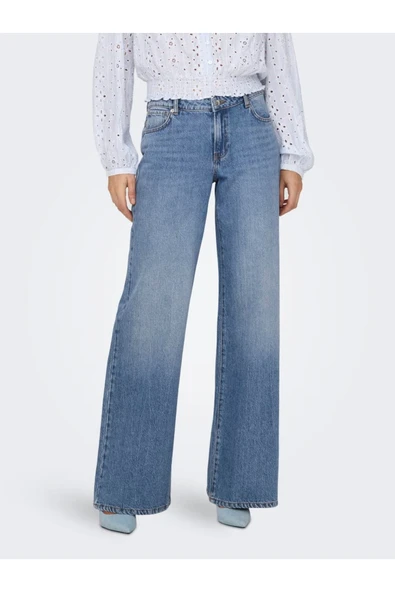 ONLBRITNEY LOW WIDE DNM AZG Kadın Medium Blue Denim Denim Pantolon - 15321397 ürün görseli 1