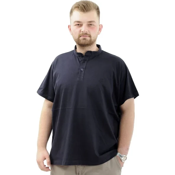 Büyük Beden Erkek Tişört Düğmeli Hakim Yaka T-Shirt 24339 Lacivert ürün görseli 1