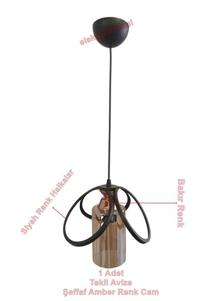 DMR Kardelen Camlı Tekli Avize E-27 SİYAH - Resim 4