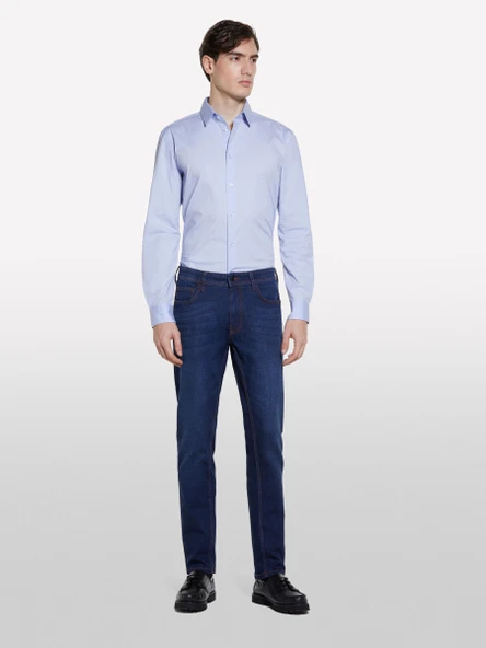 Sisley   Streç Pamuklu Taş Yıkama Orta Bel Slim Fit Denim Pantolon Erkek Buz mavisi Denim Pantolon - 325P4TAYSE02J ürün görseli 1