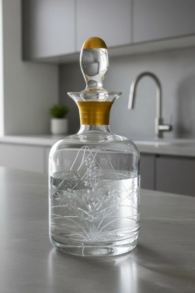 Cam Yaldızlı El İmalatı 1 Litre Su Viski Şişesi Başucu Sürahisi m15 ürün görseli 1