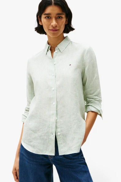 Tommy Hilfiger   ESS LINEN RELAXED SHIRT Kadın Yeşil Gömlek - WW0WW44679 ürün görseli 1