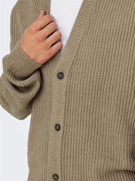 Only & Sons   ONSFERGAL LIFE REG 7 RIB CARD KNIT Erkek Kahverengi Hırka - 22030209 ürün görseli 1