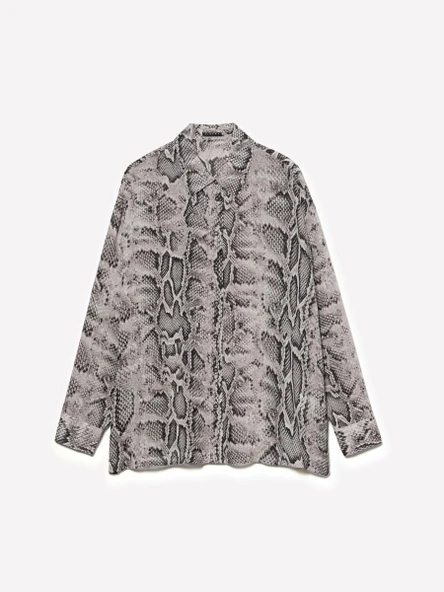 Sisley   Kdn_%100 Viskoz Tamamı Desenli Rahat Kesim Uzun Kollu Gömlek Kadın Gri Desenli Gömlek - 324A5YBMLQ07F ürün görseli 1
