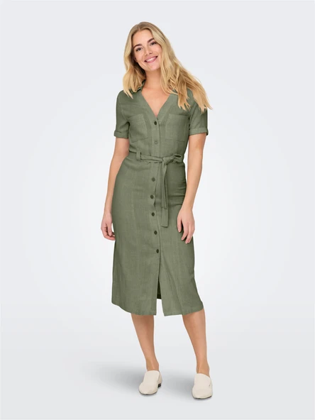 Only   ONLSIESTA SS LIN BL SHIRT DRESS PNT NOOS Kadın Moonbeam Elbise - 15347210 ürün görseli 1