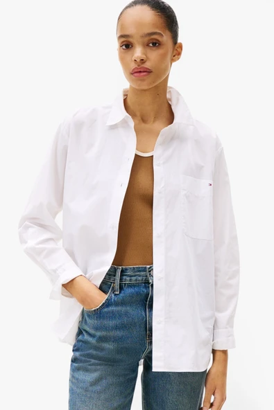 Tommy Hilfiger   ESS POPLIN EASY FIT SHIRT Kadın Beyaz Gömlek - WW0WW45612 ürün görseli 1