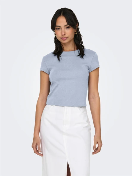 Only   ONLELINA S/S O-NECK SHORT TOP JRS NOOS Kadın Mavi Bluz - 15320229 ürün görseli 1