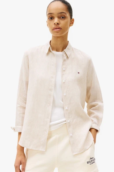Tommy Hilfiger   ESS LINEN RELAXED SHIRT Kadın Beyaz Gömlek - WW0WW44679 ürün görseli 1