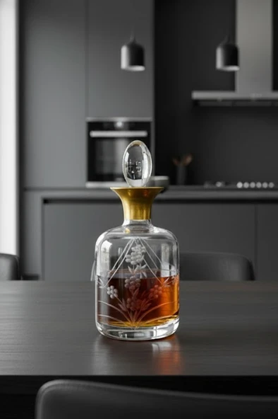 Cam Yaldızlı El İmalatı 1 Litre Su Viski Şişesi Başucu Sürahisi m4 ürün görseli 1
