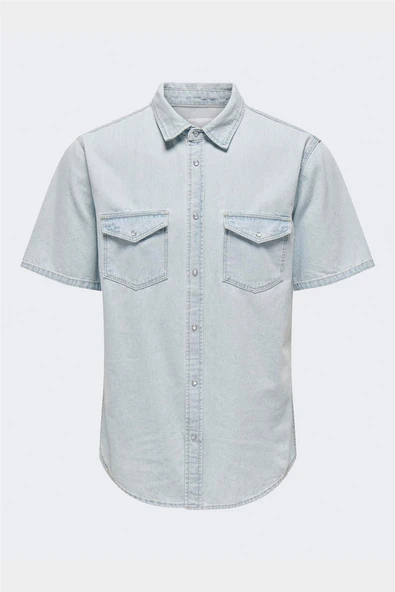 Only & Sons   ONSBANE 9181 GUA DNM SS SHIRT Erkek Mavi Denim Gömlek - 22029181 ürün görseli 1