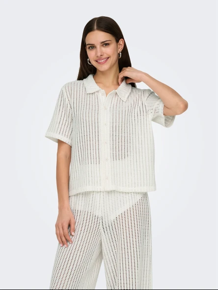 Only   ONLFREYA S/S POLO CARDIGAN JRS Kadın Beyaz Hırka - 15349327 ürün görseli 1