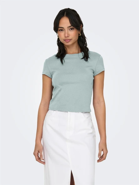 Only   ONLELINA S/S O-NECK SHORT TOP JRS NOOS Kadın Gri Bluz - 15320229 ürün görseli 1