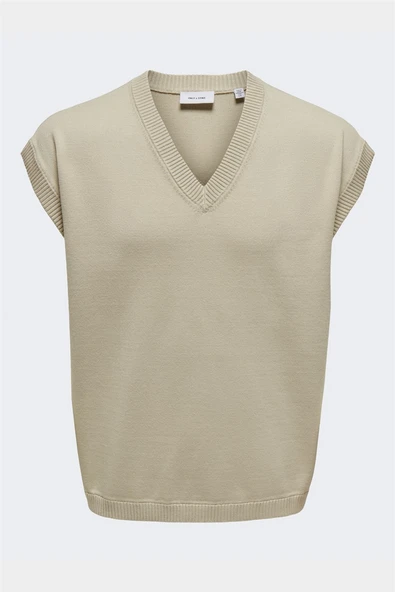 Only & Sons   ONSLUSIM LIFE RLX 12 V-NECK VEST KNIT Erkek Gri Yelek - 22030784 ürün görseli 1
