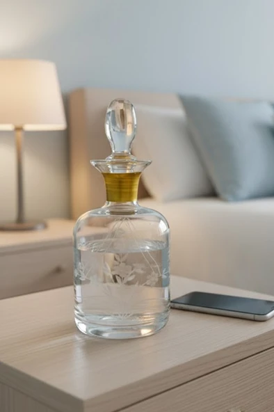 Cam Yaldızlı El İmalatı 1 Litre Su Viski Şişesi Başucu Sürahisi m9 ürün görseli 1