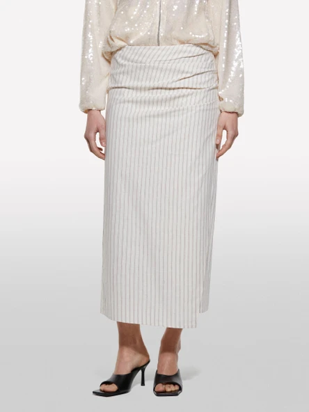 Sisley   Keten Karışımlı Yandan Fermuarlı Slim Fit Midi Etek Kadın Siyah Etek - 325P45ICL002P ürün görseli 1