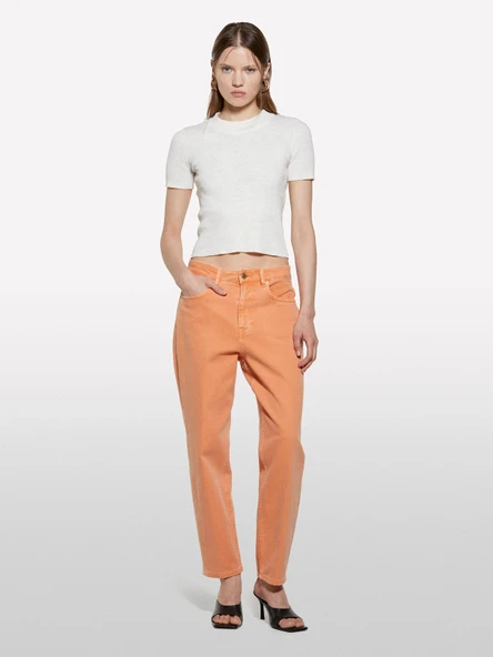 Sisley   Keten Karışımlı Slim Fit Kısa Kollu Kazak Kadın Beyaz Kazak - 325P105GM106G ürün görseli 1