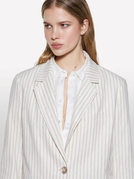 Sisley   Keten Karışımlı Düğmeli Cepli Blazer Ceket Kadın Siyah Ceket - 325P25ICLW030 ürün görseli 1