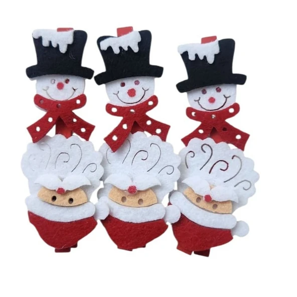 Yılbaşı Partisi Noel Baba Kardan Adam Şekilli Mandal 6 Adet ürün görseli 1