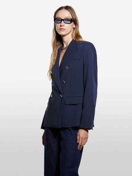 Sisley   Viskoz Karışımlı Düğme Detaylı Blazer Ceket Kadın Lacivert Ceket - 325A2KVXLW037 ürün görseli 1