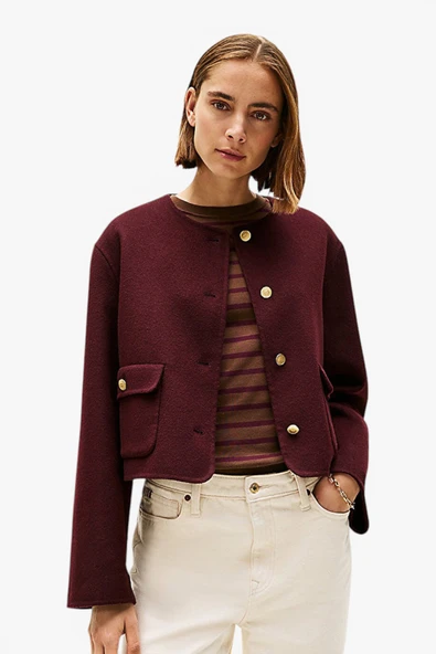 Tommy Hilfiger   DF WOOL BLEND REG LADY JACKET Kadın Kırmızı Mont - WW0WW47446 ürün görseli 1