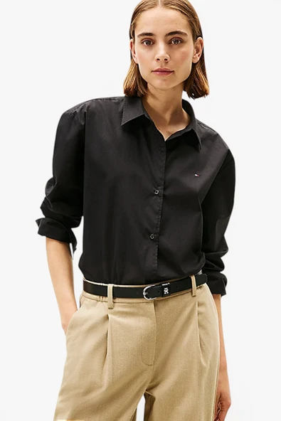 Tommy Hilfiger   ESS POPLIN EASY FIT SHIRT Kadın Siyah Gömlek - WW0WW45612 ürün görseli 1