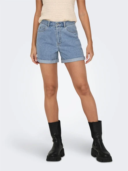 Only   ONLVEGA HW MOM DNM SHORTS NOOS Kadın Mavi Denim Şort - 15230571 ürün görseli 1