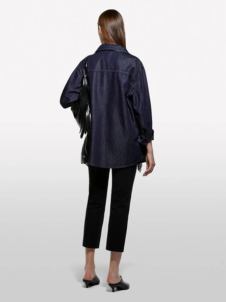 Sisley   Pamuk ve Liyosel Karışımlı Çıtçıtlı Denim Gömlek Kadın Açık Mavi Gömlek - 325A547ZLQ09D ürün görseli 1