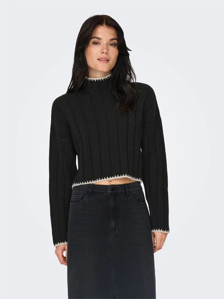 Only   ONLCHICK STITCH LS HIGHNECK KNT NOOS Kadın Siyah Kazak - 15329963 ürün görseli 1