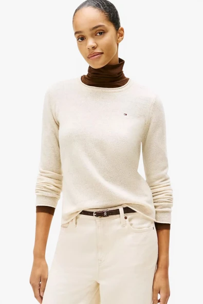 Tommy Hilfiger   SOFT WOOL C-NK SWEATER Kadın Bej Kazak - WW0WW40264 ürün görseli 1