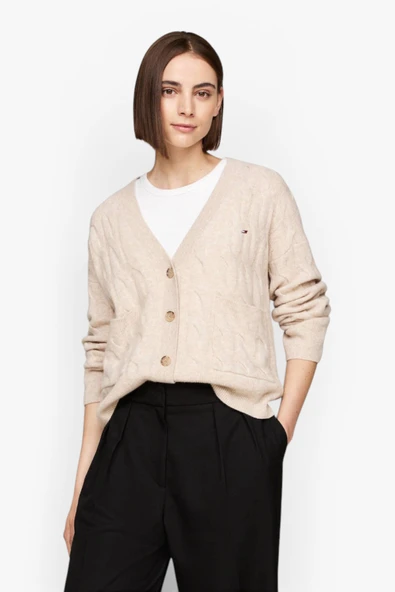 Tommy Hilfiger   SOFT WOOL CABLE CARDIGAN Kadın Bej Hırka - WW0WW43089 ürün görseli 1