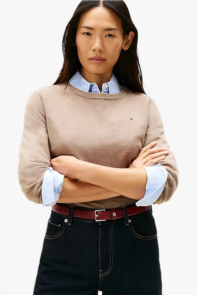 Tommy Hilfiger   WOOL CASH C-NK LS SWEATER Kadın Bej Kazak - WW0WW47470 ürün görseli 1