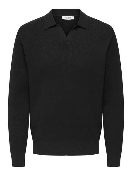 Only & Sons   ONSPHIL REG 12 STRUC SPLIT NECK KNIT Erkek Black Kazak - 22035120 ürün görseli 1