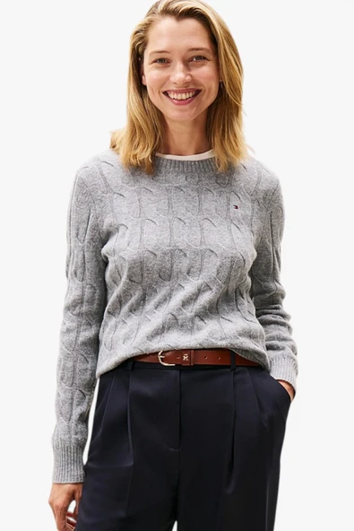 Tommy Hilfiger   SOFT WOOL CABLE C-NK LS SWT Kadın Gri Kazak - WW0WW43586 ürün görseli 1