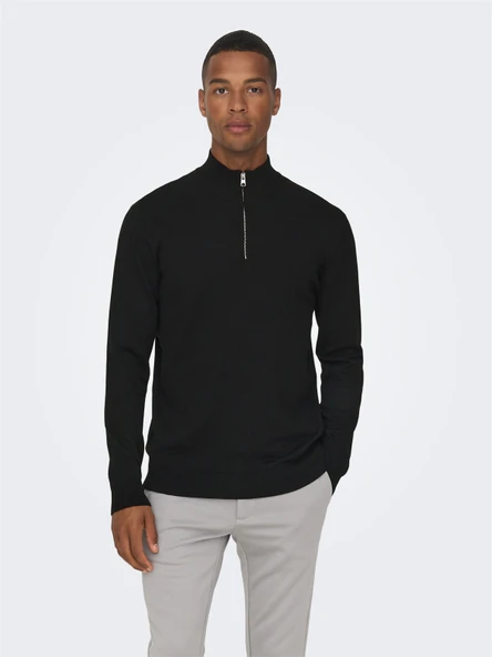 Only & Sons   ONSWYLER LIFE REG 14 HALF ZIP KNIT NOOS Erkek Black Kazak - 22021264 ürün görseli 1