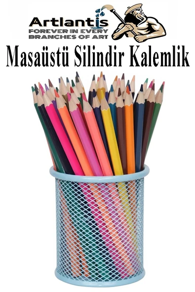 Masaüstü Metal Silindir Kalemlik 1 Adet Fileli Perfore Pastel Renkli Kalemlik Kağıtlık Düzenleyici Büro Ofis Okul ürün görseli 1
