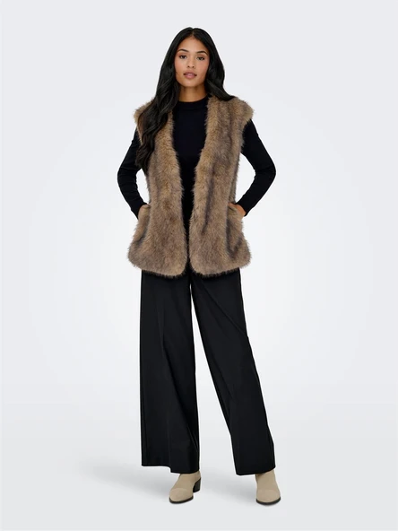 Only   ONLDAWN LIFE FAUX FUR WAISTCOAT OTW Kadın Kahverengi Yelek - 15354308 ürün görseli 1