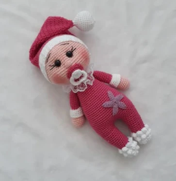 Pembe Emzikli Bebek Uyku Arkadaşı Amigurumi Organik Oyuncak ürün görseli 1