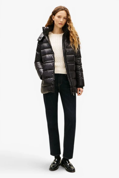 Tommy Hilfiger   GLOSS HW DOWN WAIST REG COAT Kadın Siyah Mont - WW0WW47355 ürün görseli 1