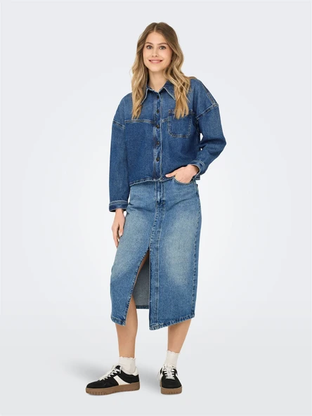 ONLENYA FRONT SLIT MID SKIRT MB DNM Kadın Medium Blue Denim Etek - 15326839 ürün görseli 1