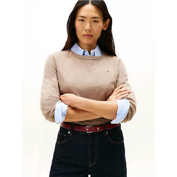 Tommy Hilfiger   WOOL CASH C-NK LS SWEATER Kadın Bej Kazak - WW0WW47470 ürün görseli 1