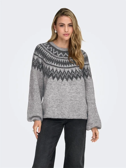 Only   ONLREYKJA LS O-NECK KNT Kadın Gri Kazak - 15353221 ürün görseli 1