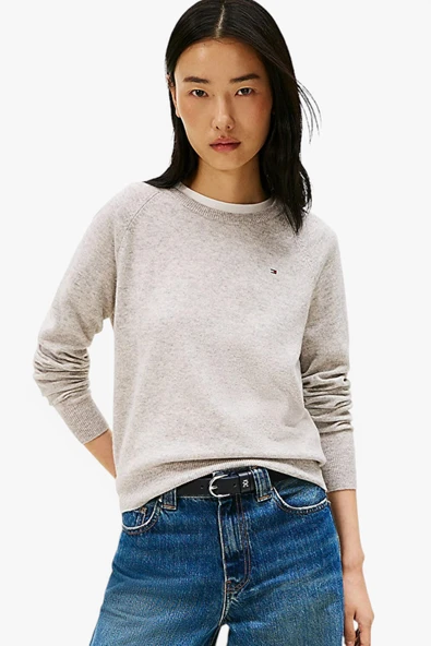 Tommy Hilfiger   WOOL CASH C-NK LS SWEATER Kadın Gri Kazak - WW0WW47470 ürün görseli 1