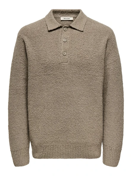 Only & Sons   ONSDALE RLX LS POLO KNIT NOOS Erkek Gri Kazak - 22033324 ürün görseli 1