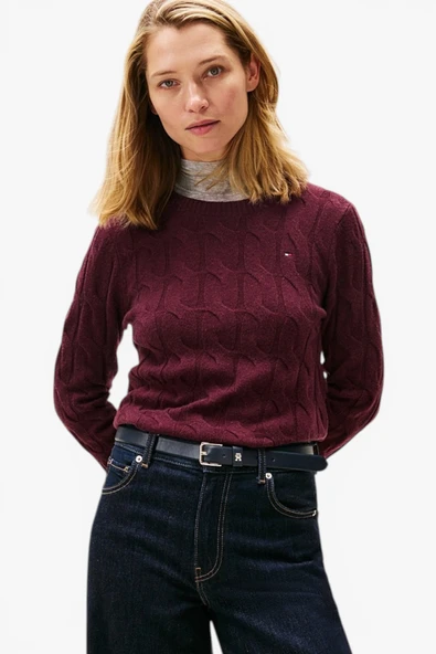 Tommy Hilfiger   SOFT WOOL CABLE C-NK LS SWT Kadın Kırmızı Kazak - WW0WW43586 ürün görseli 1