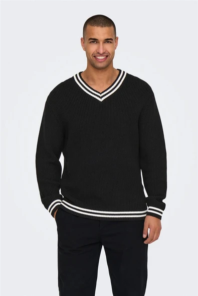 Only & Sons   ONSLIMA LIFE REG 5 MIX BOX KNIT BTS Erkek Siyah Kazak - 22031007 ürün görseli 1