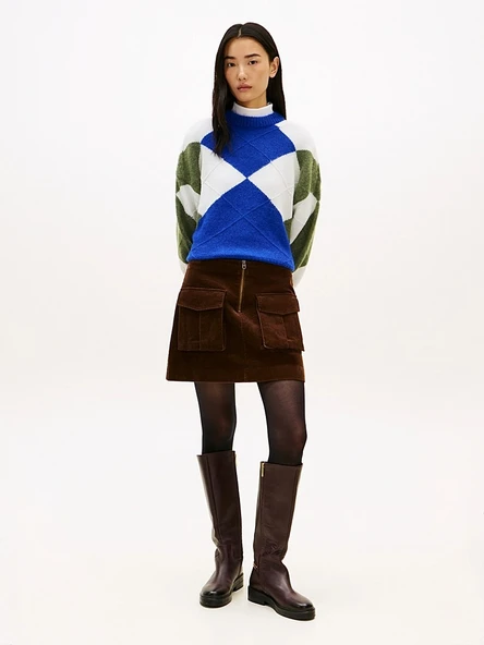 Tommy Hilfiger   ALPACA BLEND ARGYLE C-NK LS SWT Kadın Mavi Kazak - WW0WW47464 ürün görseli 1