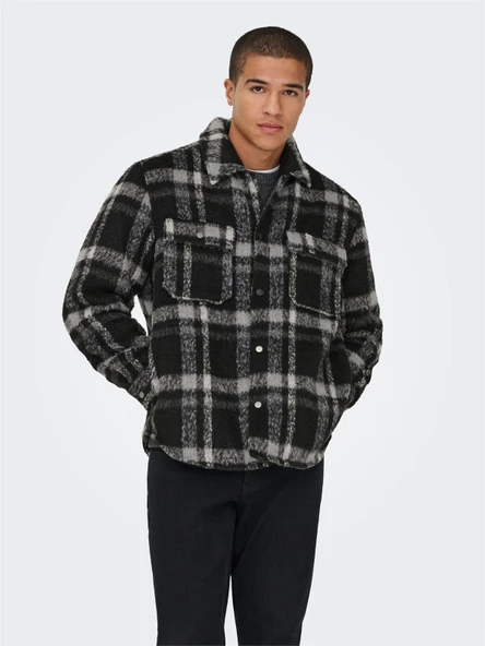 Only & Sons   ONSGIO LF CHECK PADDED JACKET OTW Erkek Black Mont - 22030156 ürün görseli 1