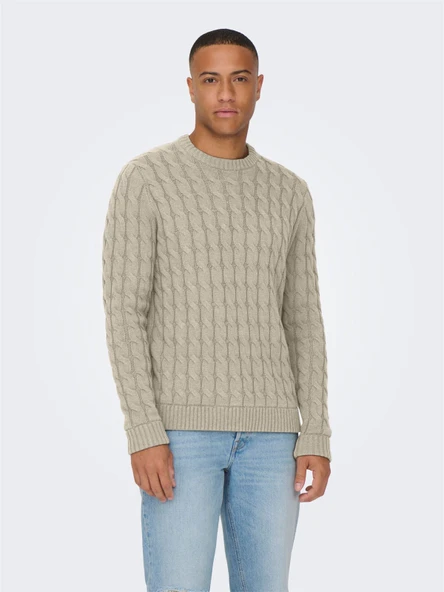 Only & Sons   ONSKICKER LIFE REG 3 CABLE CREW KNIT Erkek Gri Kazak - 22026504 ürün görseli 1