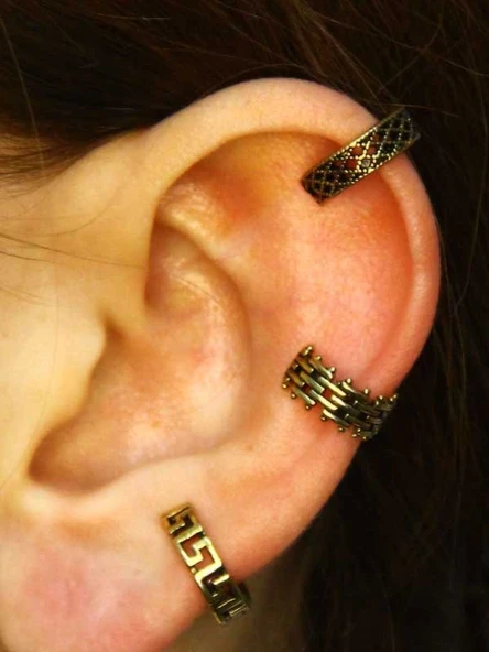3'lü Antik Model Deliksiz Earcuff Kıkırdak Küpe Seti eukk3 ürün görseli 1