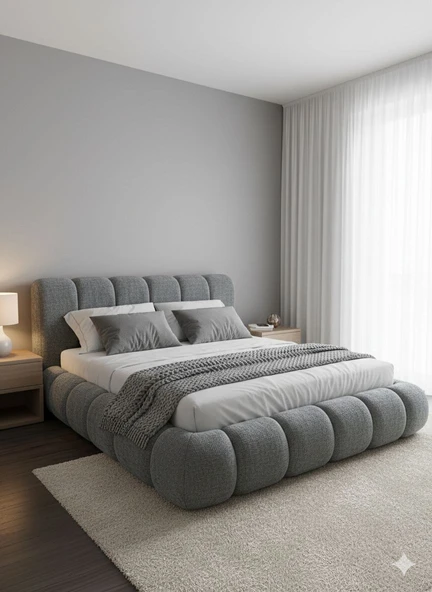 Most Piatto Premium Bazalı Karyola Gri  Bukle Kumaş 180x200 cm. Yatak İçindir (Evinize Teslim) ürün görseli 1